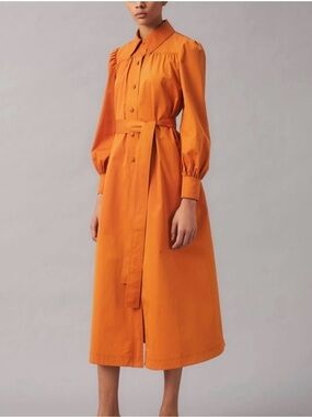 Tory Burch Long Button-Front Women's Dress in Burnt Orange